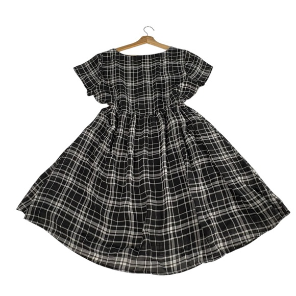 Old Navy Plaid Babydoll Dress Womens Large Black White Grunge Dark Academia - Picture 2 of 8